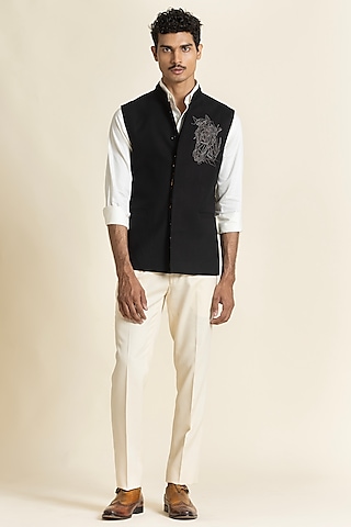 Black Brushed Cotton Waistcoat by SBJ
