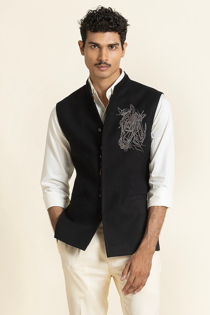 Black Brushed Cotton Waistcoat by SBJ at Pernia's Pop Up Shop