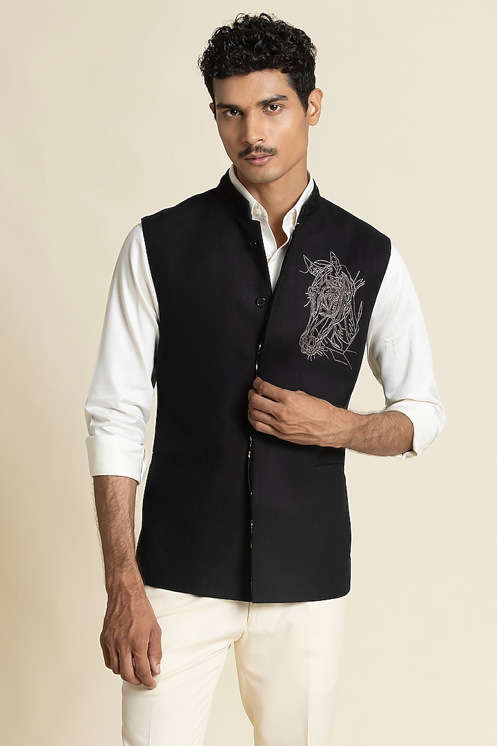 Black Brushed Cotton Waistcoat by SBJ at Pernia's Pop Up Shop