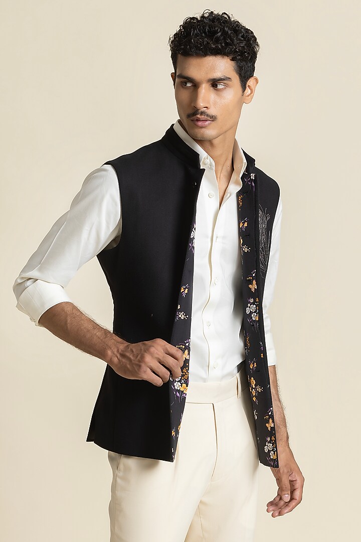 Black Brushed Cotton Waistcoat by SBJ at Pernia's Pop Up Shop