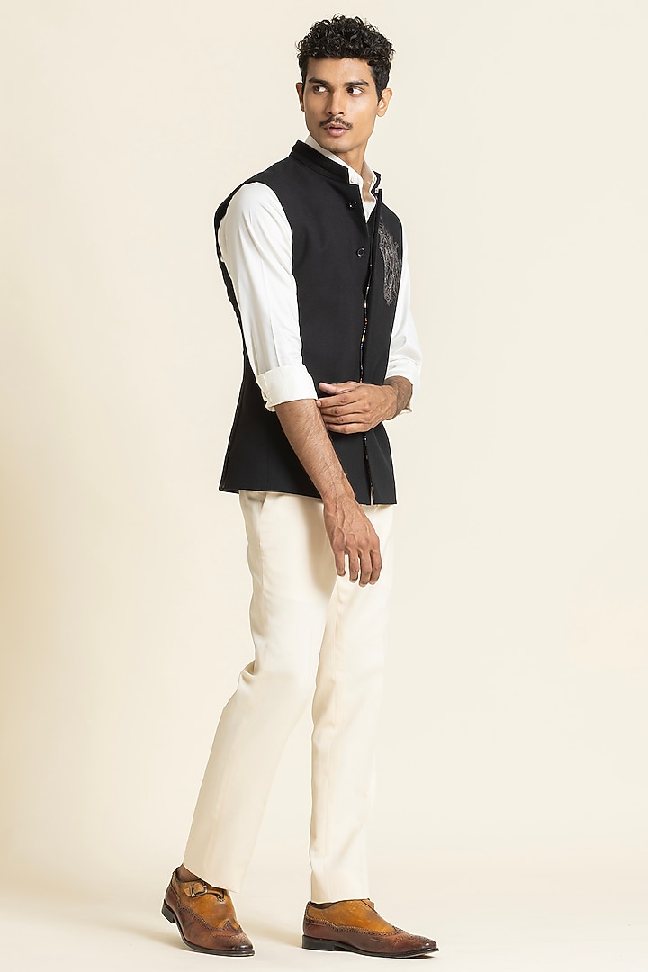 Black Brushed Cotton Waistcoat by SBJ at Pernia's Pop Up Shop