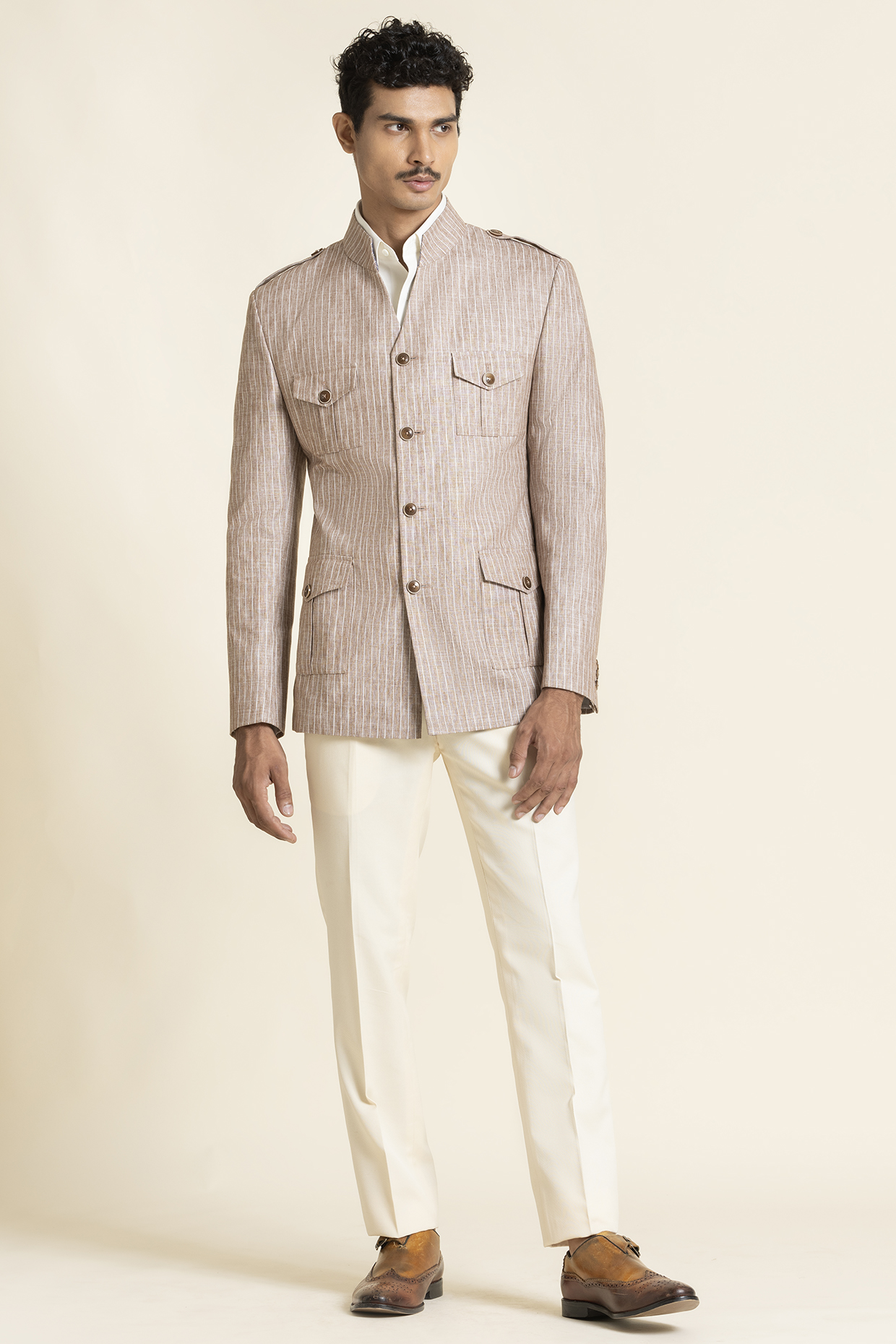 Light Mauve Linen Safari Waistcoat by SBJ