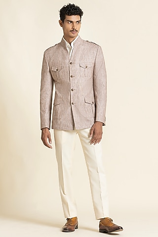 Light Mauve Linen Safari Waistcoat by SBJ