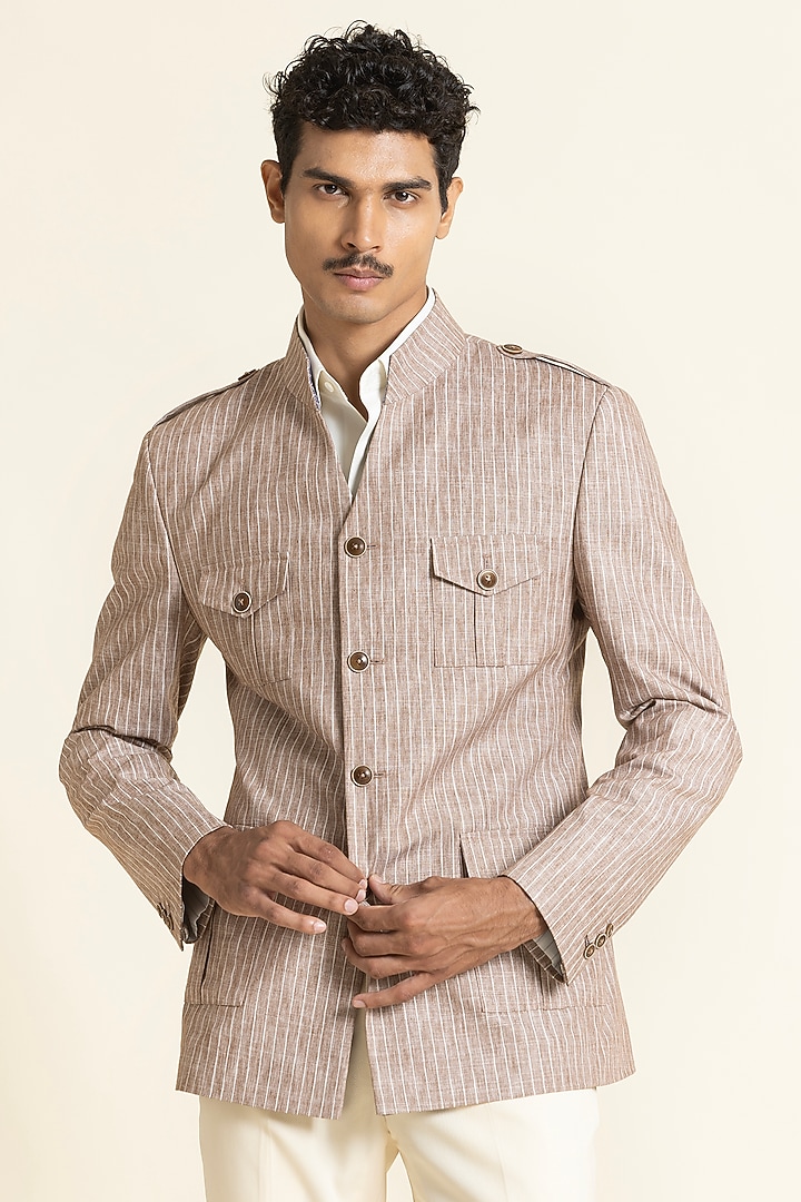 Light Mauve Linen Safari Waistcoat by SBJ at Pernia's Pop Up Shop