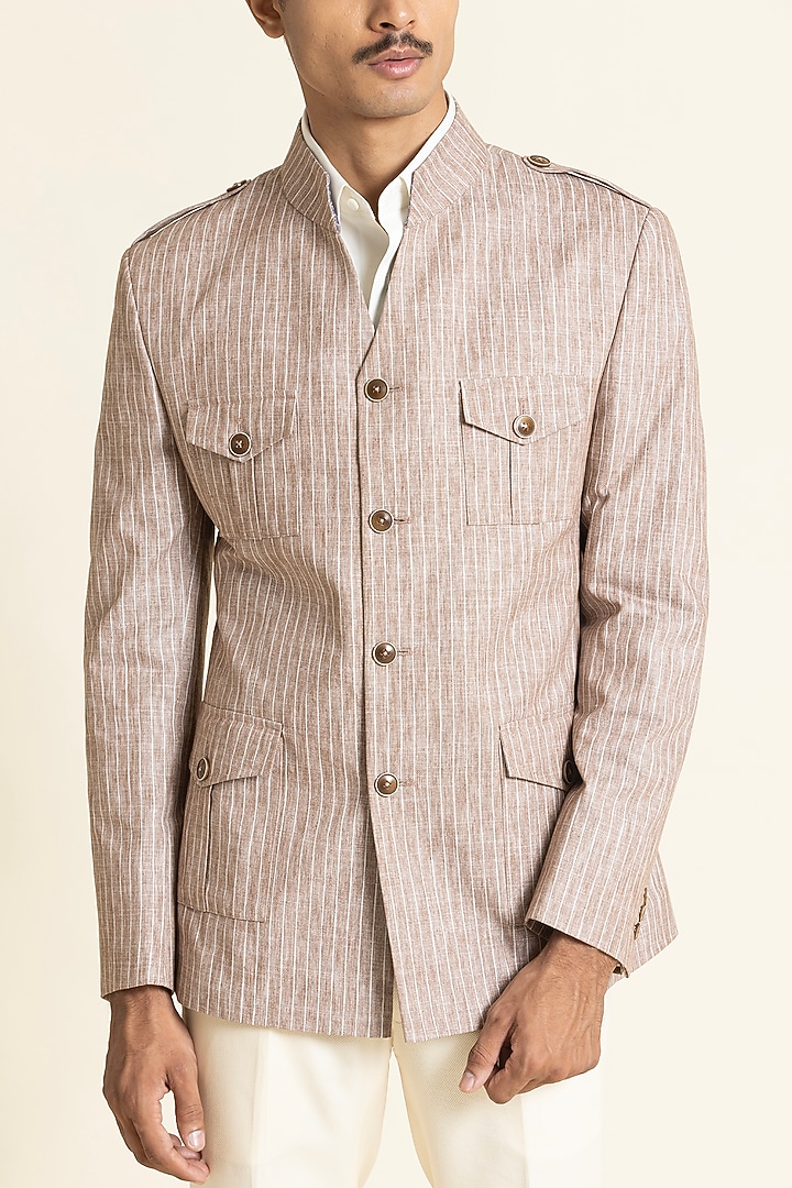 Light Mauve Linen Safari Waistcoat by SBJ at Pernia's Pop Up Shop