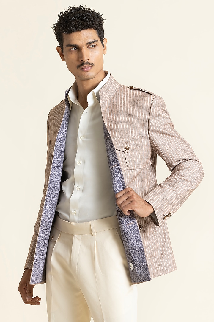 Light Mauve Linen Safari Waistcoat by SBJ at Pernia's Pop Up Shop