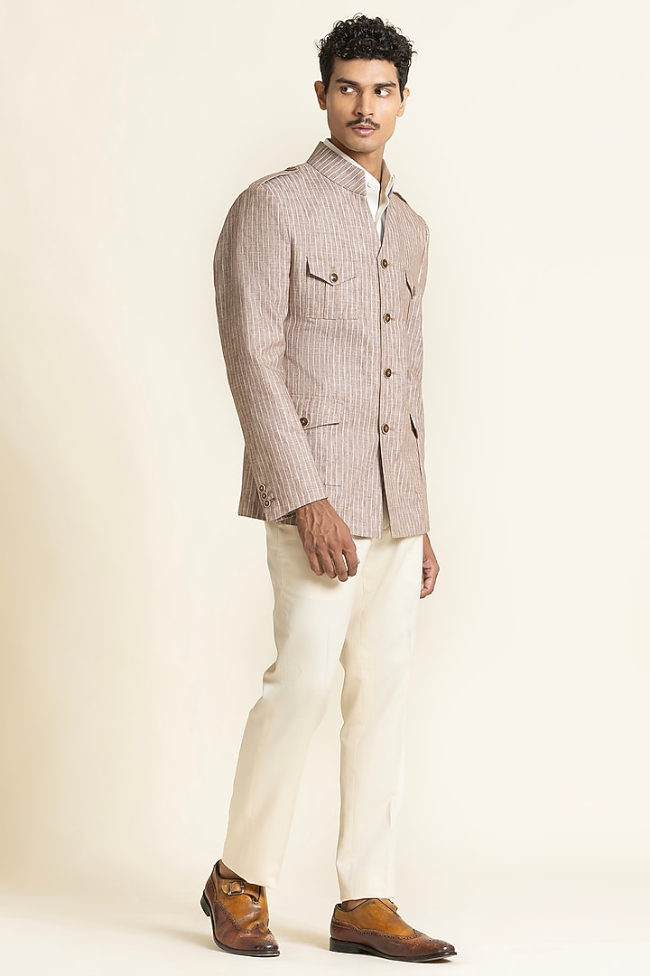 Light Mauve Linen Safari Waistcoat by SBJ at Pernia's Pop Up Shop