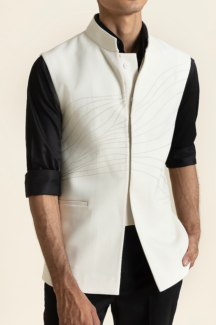 Ivory Poly Linen Waistcoat by SBJ at Pernia's Pop Up Shop