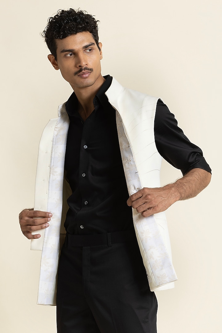 Ivory Poly Linen Waistcoat by SBJ at Pernia's Pop Up Shop