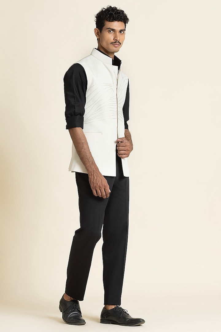 Ivory Poly Linen Waistcoat by SBJ at Pernia's Pop Up Shop