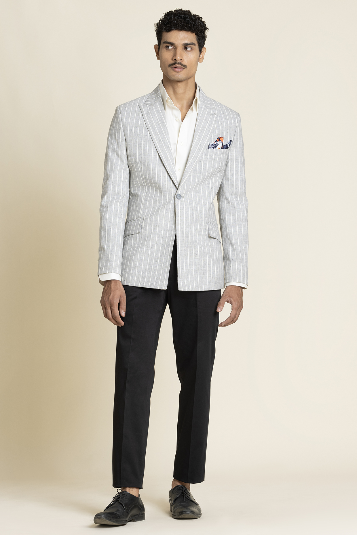 Greyish-Blue Linen Striped Jacket by SBJ