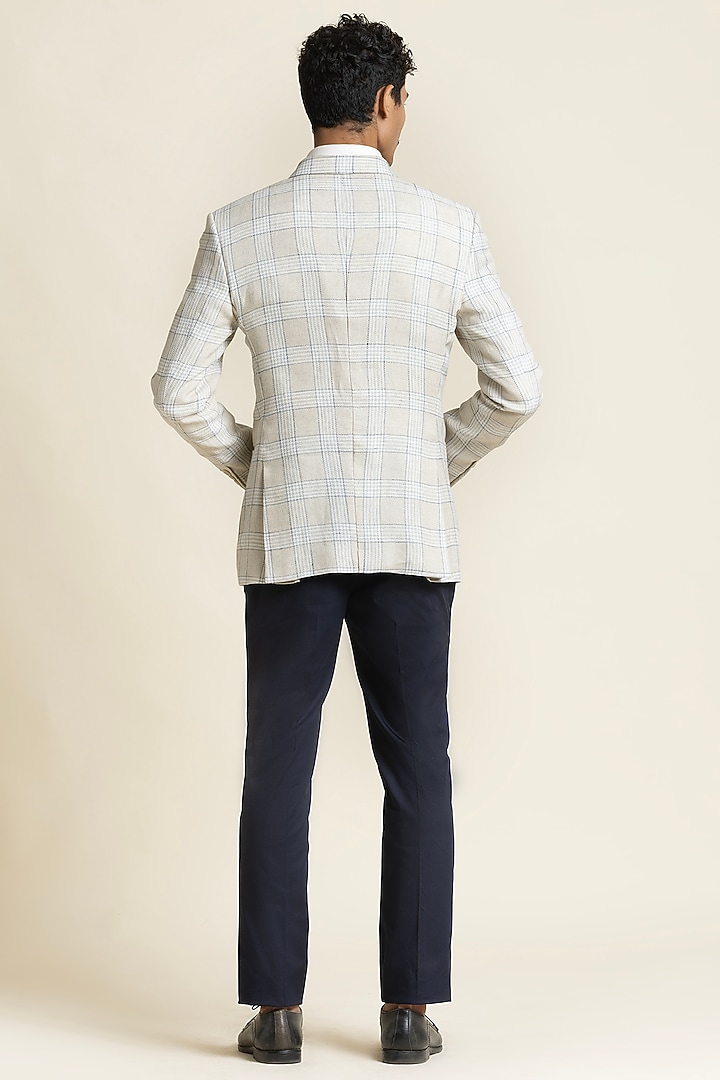 Ivory Poly Linen Checkered Jacket by SBJ at Pernia's Pop Up Shop