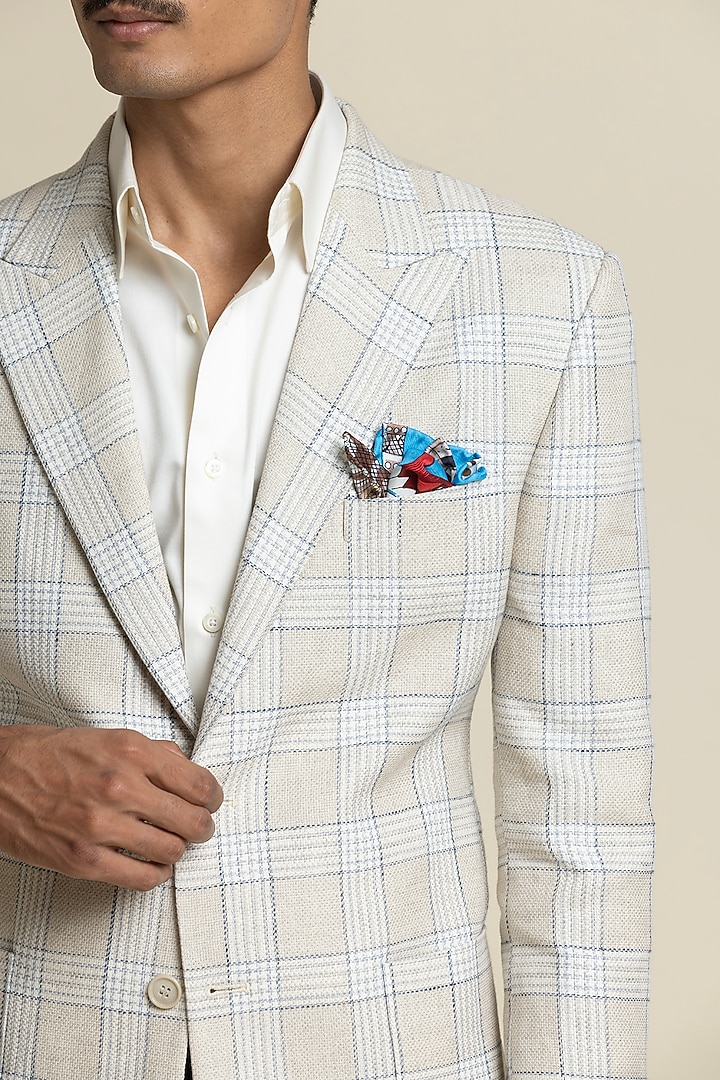 Ivory Poly Linen Checkered Jacket by SBJ at Pernia's Pop Up Shop