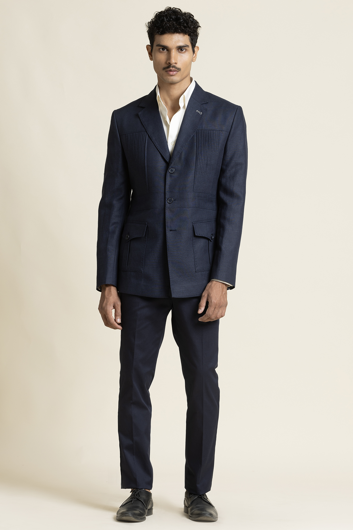 Dark Blue Linen Safari Jacket by SBJ