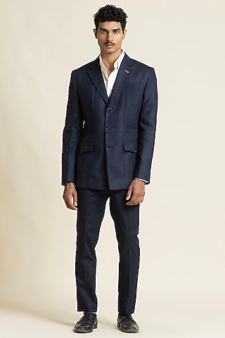 Dark Blue Linen Safari Jacket by SBJ