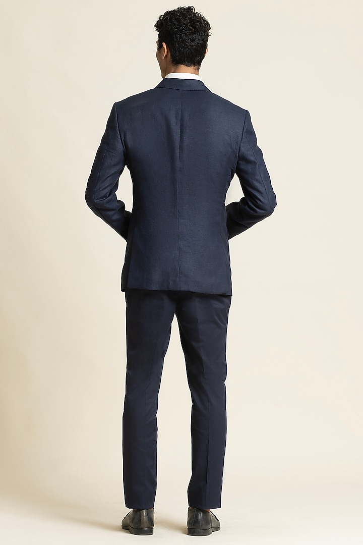 Dark Blue Linen Safari Jacket by SBJ at Pernia's Pop Up Shop