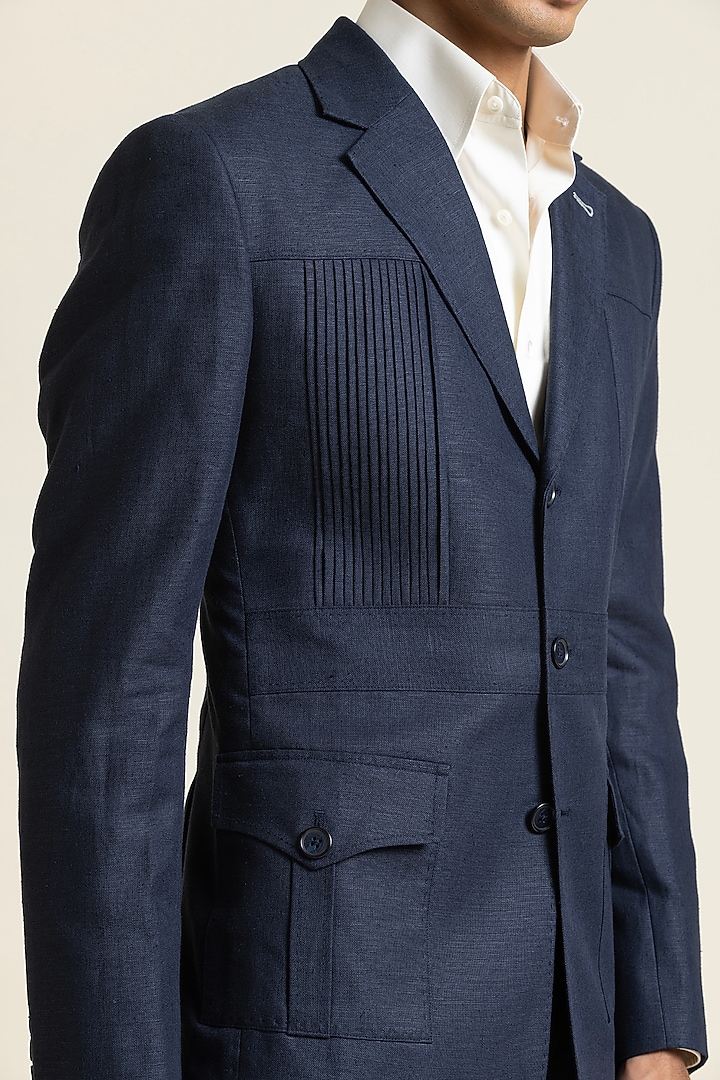 Dark Blue Linen Safari Jacket by SBJ at Pernia's Pop Up Shop