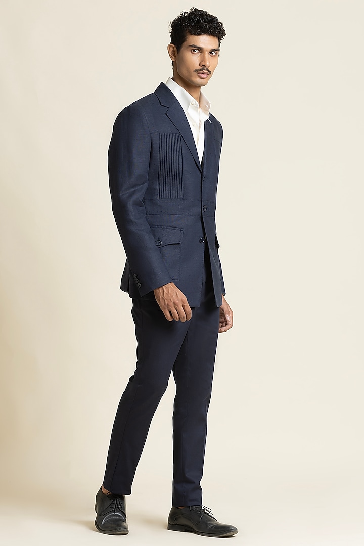 Dark Blue Linen Safari Jacket by SBJ at Pernia's Pop Up Shop