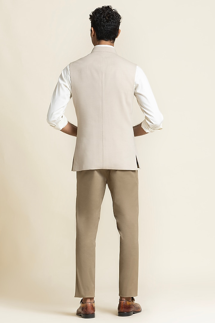Light Beige Cotton Mix Waistcoat by SBJ at Pernia's Pop Up Shop