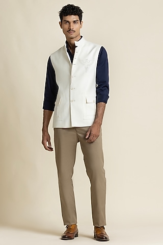 White Brushed Cotton Waistcoat by SBJ