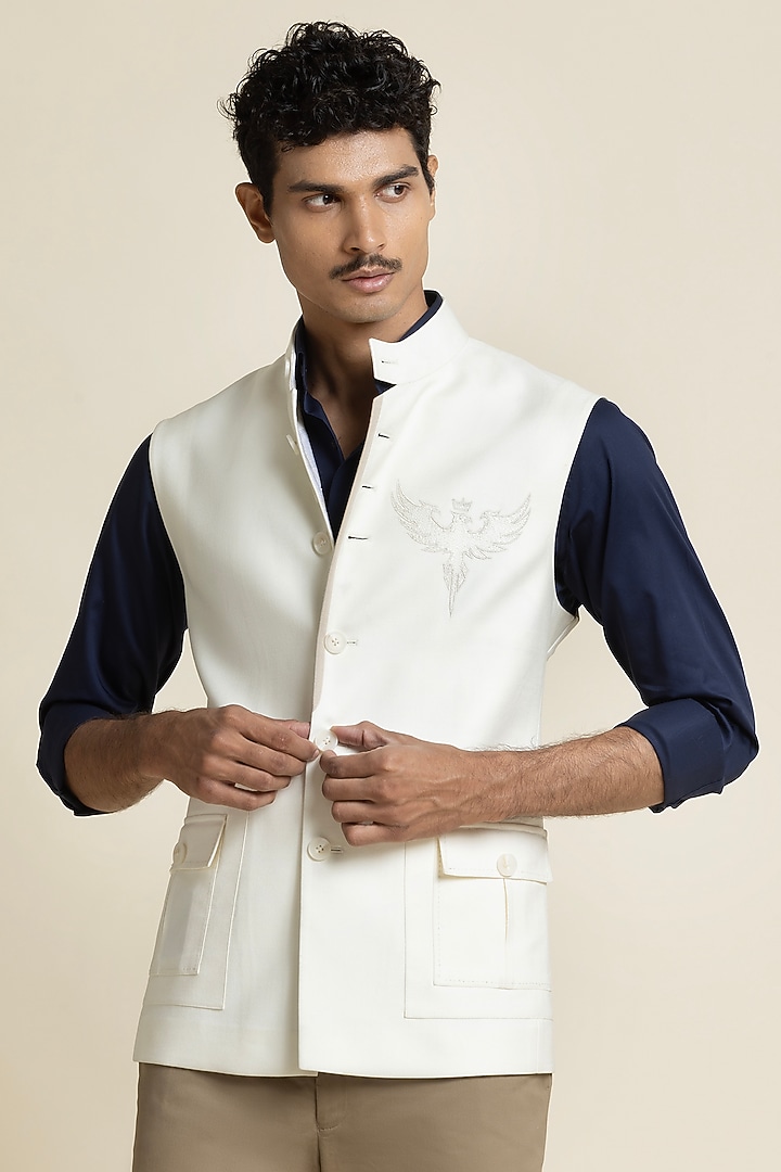 White Brushed Cotton Waistcoat by SBJ at Pernia's Pop Up Shop