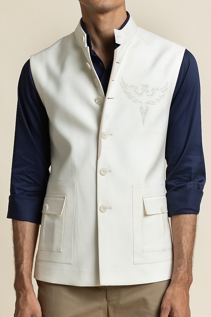 White Brushed Cotton Waistcoat by SBJ at Pernia's Pop Up Shop