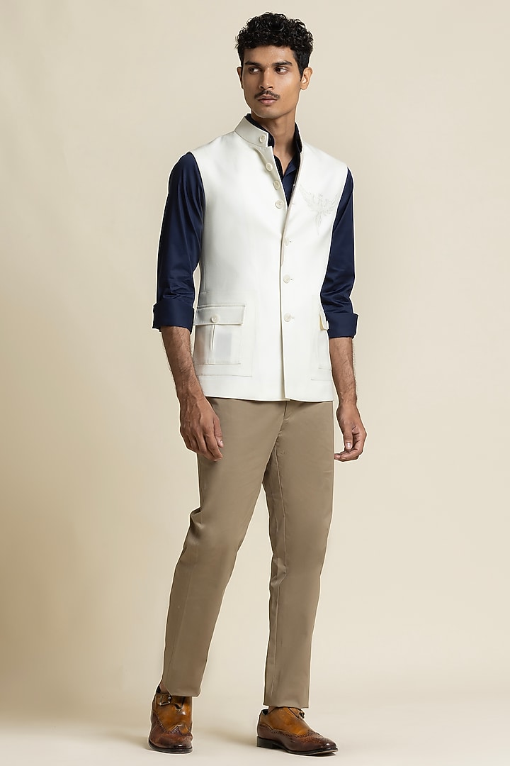 White Brushed Cotton Waistcoat by SBJ at Pernia's Pop Up Shop
