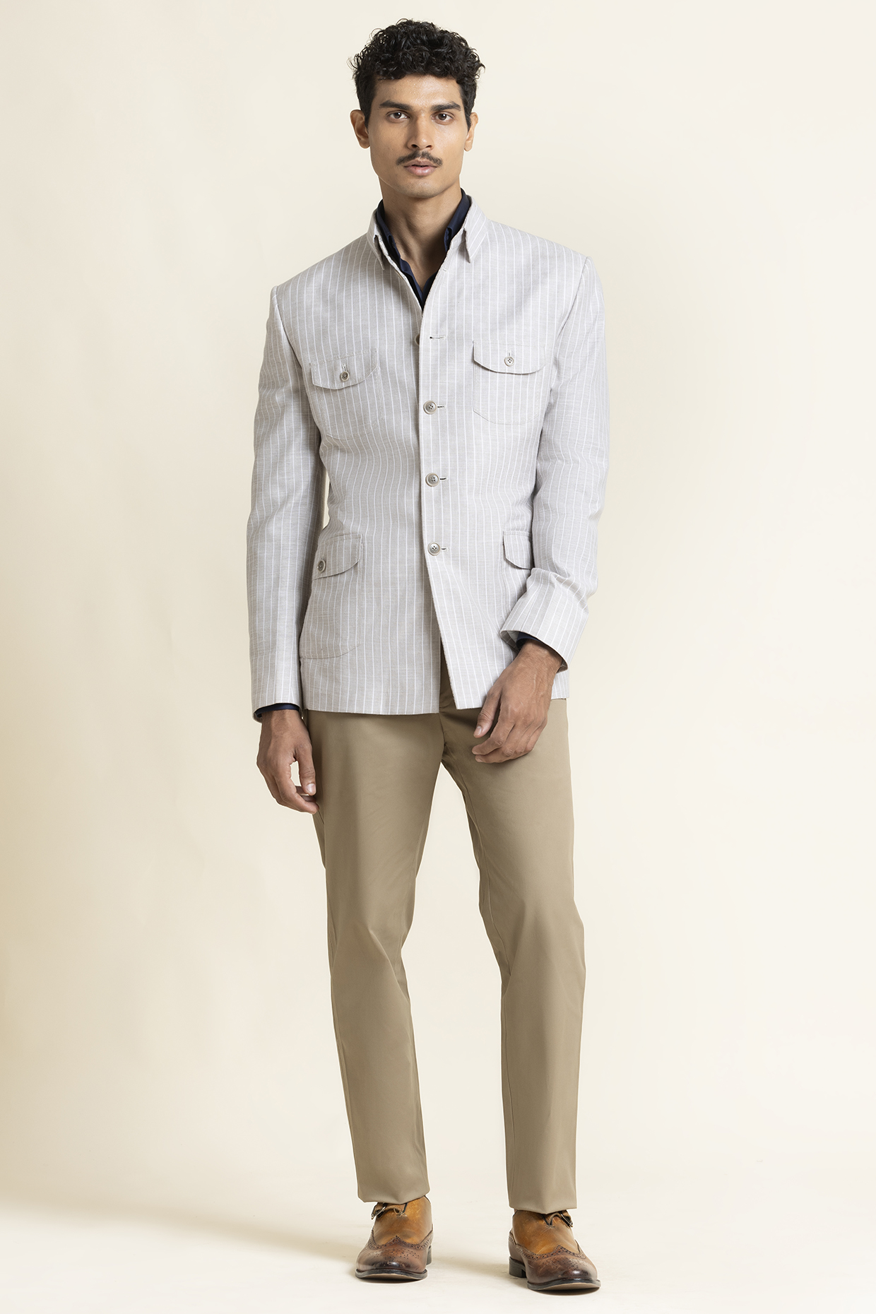 Light Grey Linen Safari Jacket by SBJ