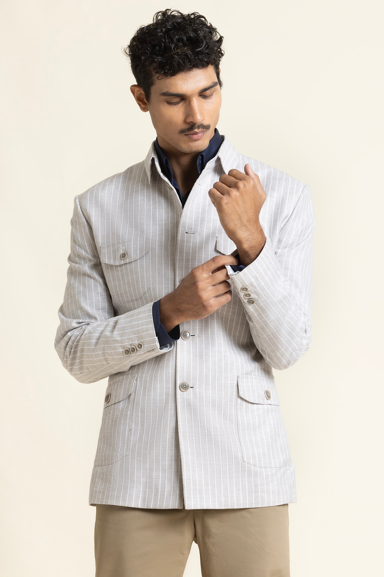 Light Grey Linen Safari Jacket by SBJ at Pernia's Pop Up Shop 2026