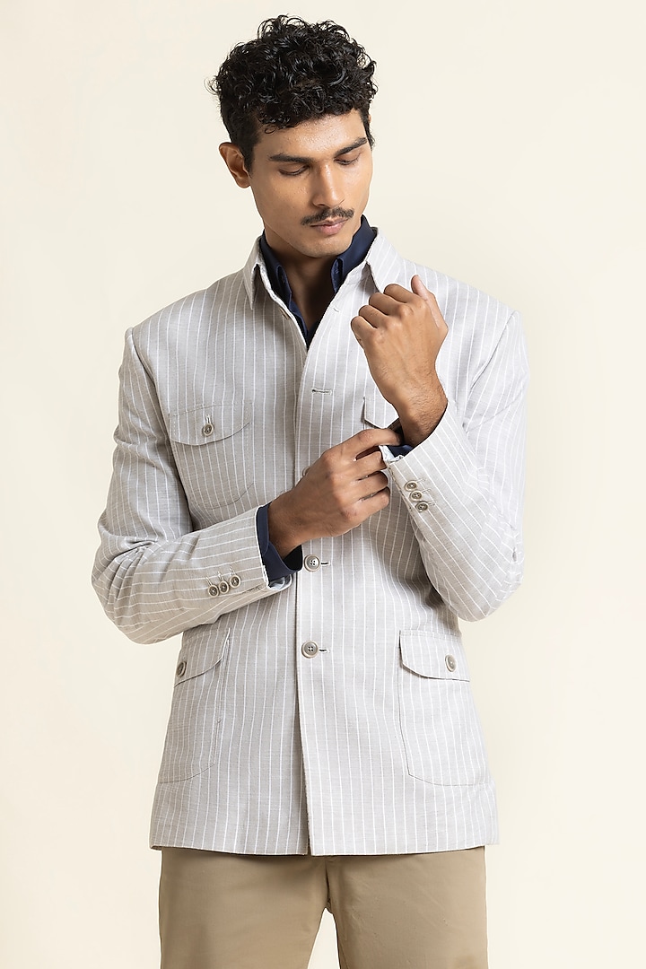 Light Grey Linen Safari Jacket by SBJ at Pernia's Pop Up Shop
