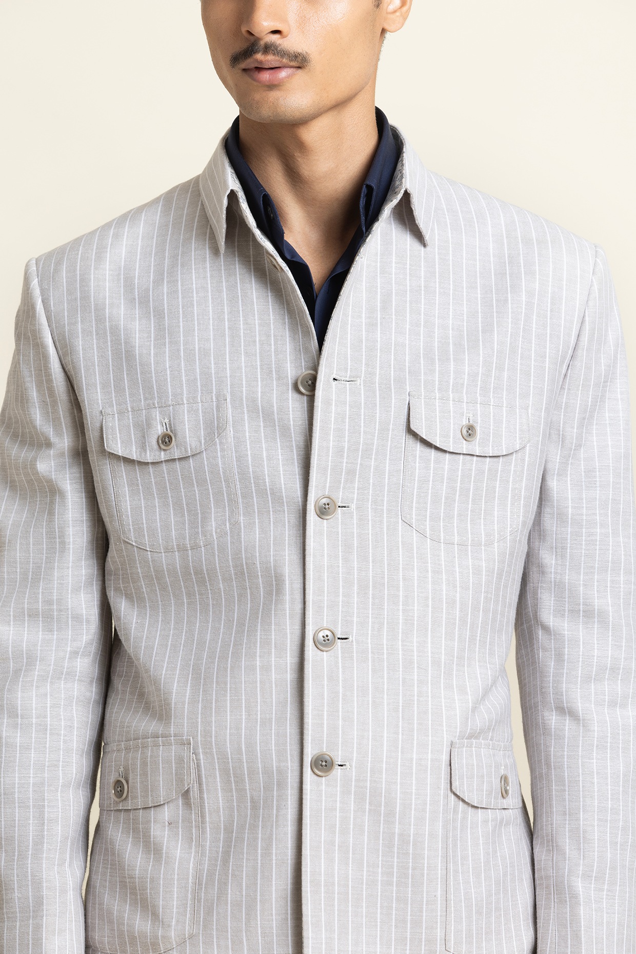 Light Grey Linen Safari Jacket by SBJ at Pernia's Pop Up Shop 2026
