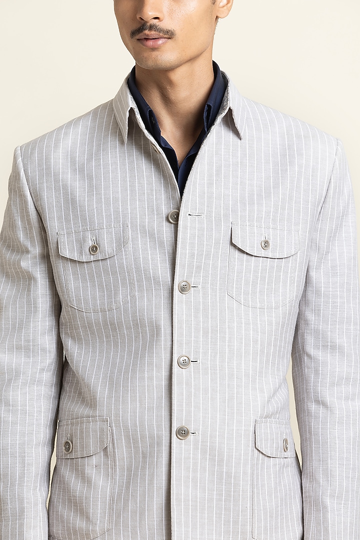 Light Grey Linen Safari Jacket by SBJ at Pernia's Pop Up Shop