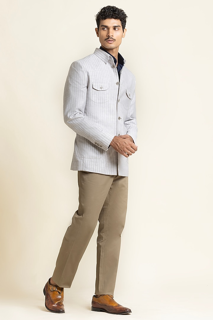 Light Grey Linen Safari Jacket by SBJ at Pernia's Pop Up Shop