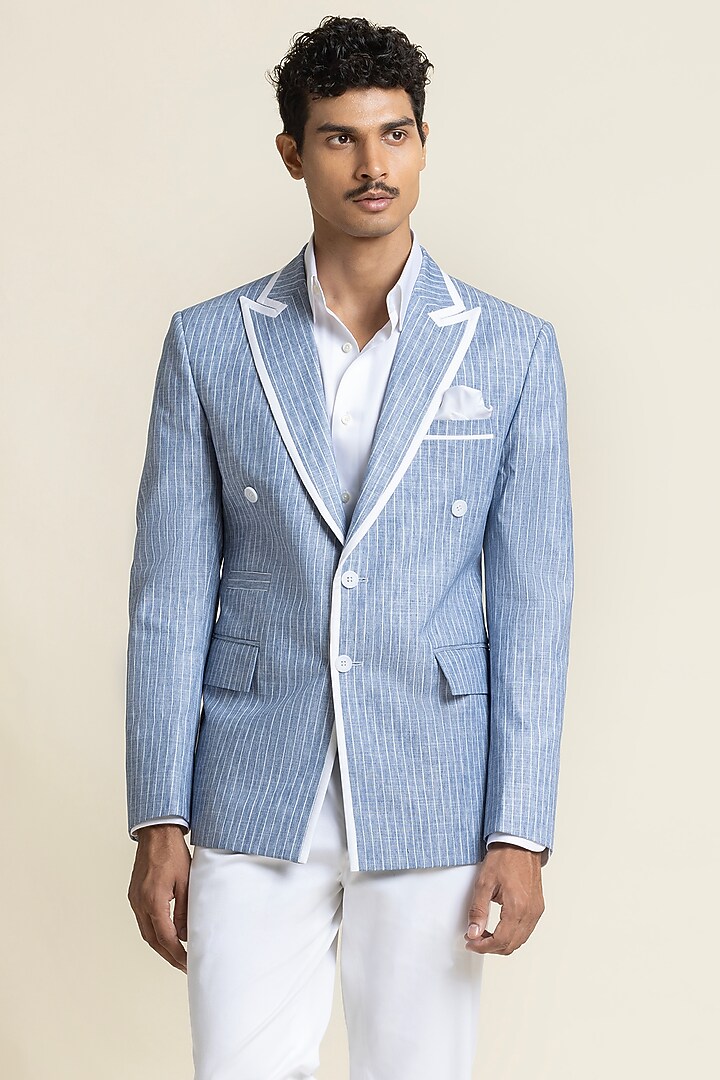 Light Blue Linen Jacket by SBJ at Pernia's Pop Up Shop