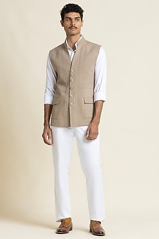 Sand Beige Brushed Cotton Waistcoat by SBJ