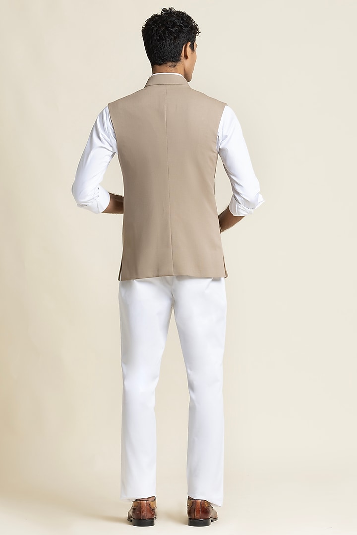 Sand Beige Brushed Cotton Waistcoat by SBJ at Pernia's Pop Up Shop