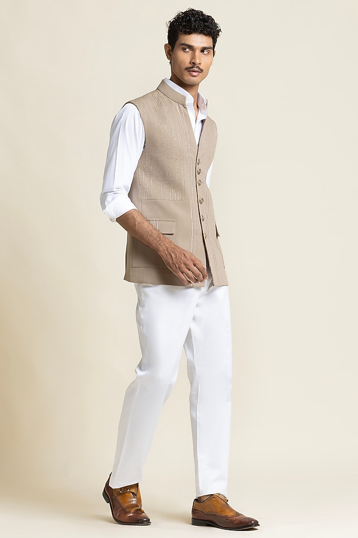 Sand Beige Brushed Cotton Waistcoat by SBJ at Pernia's Pop Up Shop