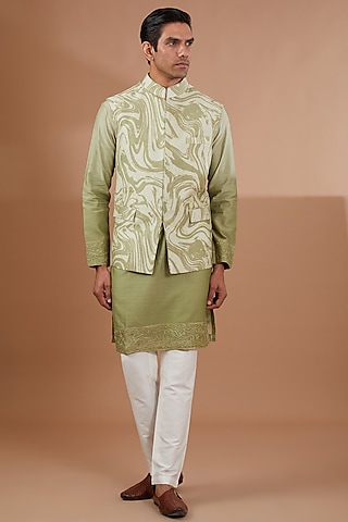 Green Silk Bundi Jacket Set by SBJ