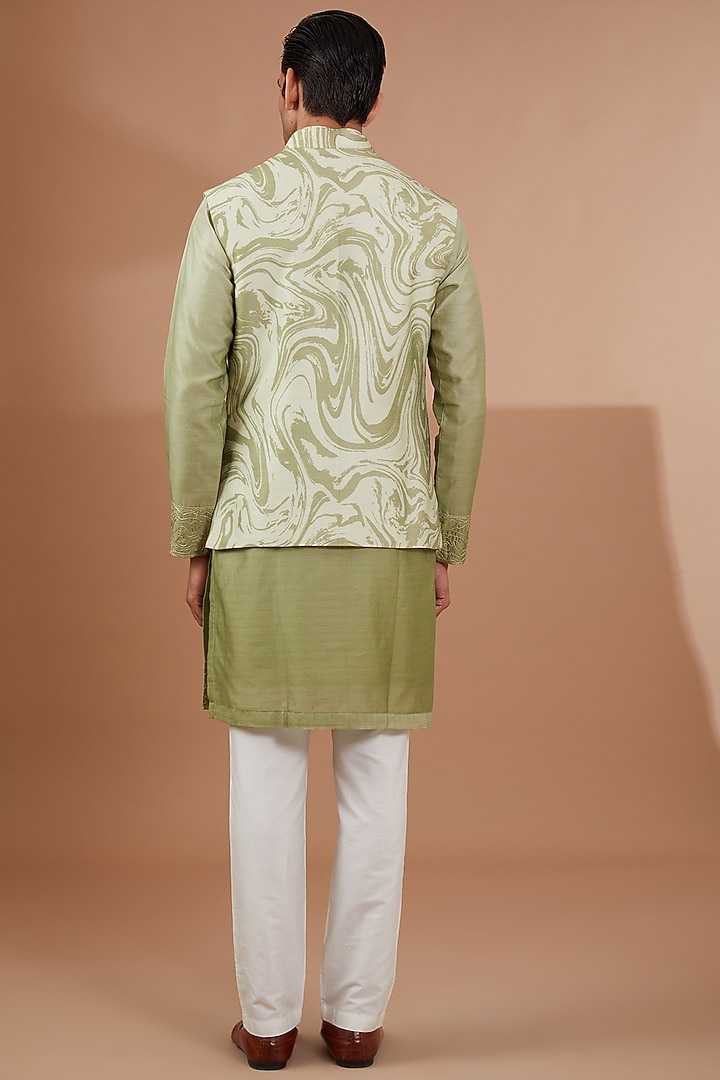 Green Silk Bundi Jacket Set by SBJ at Pernia's Pop Up Shop
