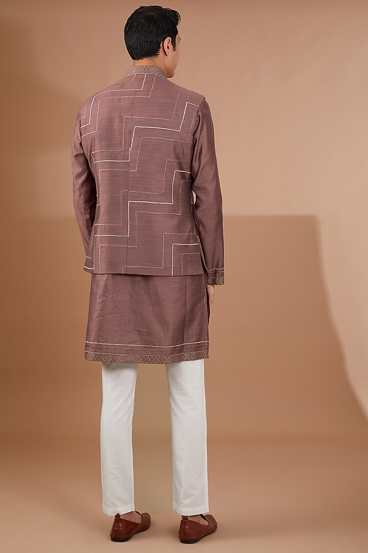 Rust Silk Bundi Jacket Set by SBJ at Pernia's Pop Up Shop