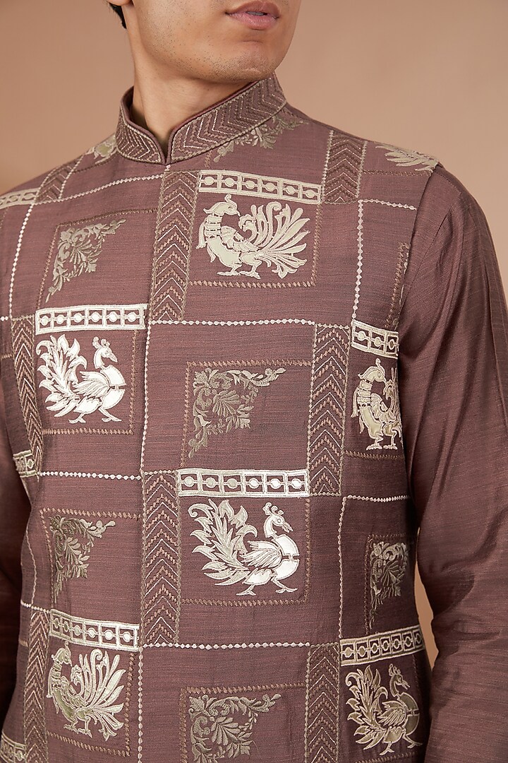 Rust Silk Bundi Jacket Set by SBJ at Pernia's Pop Up Shop