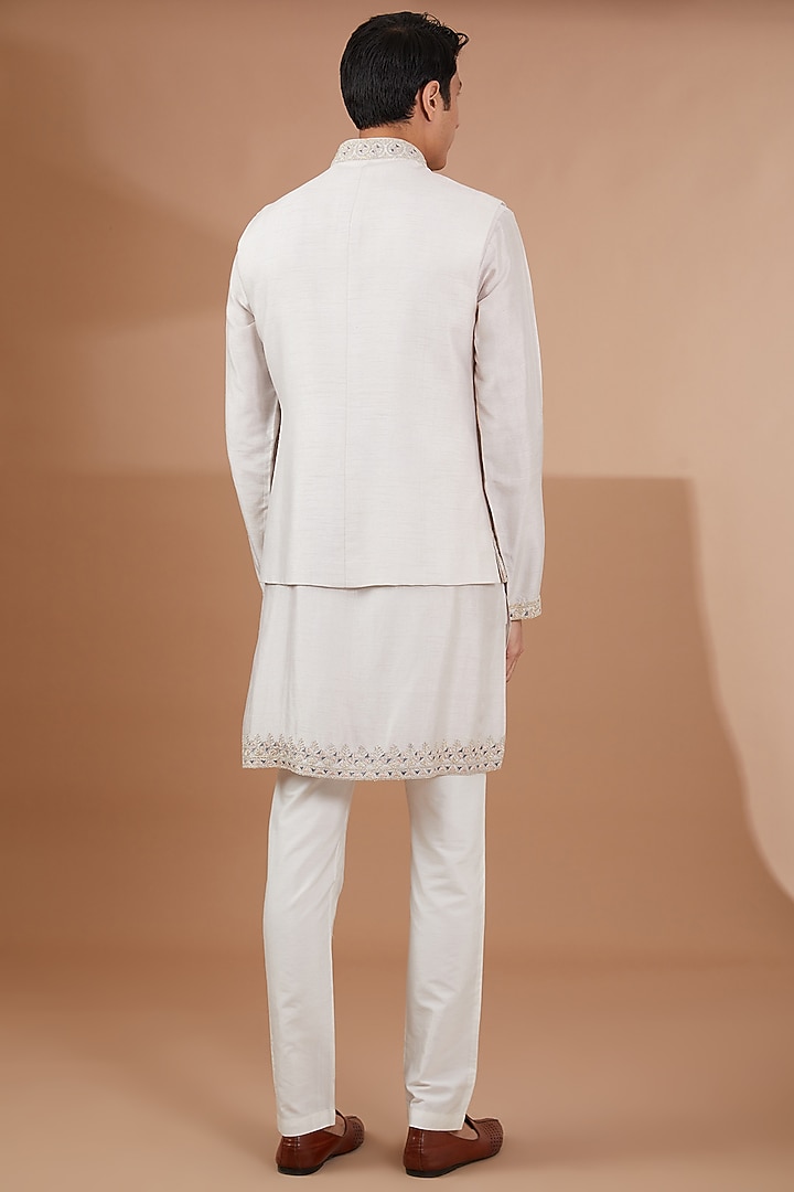 Ivory Raw Silk Bundi Jacket Set by SBJ at Pernia's Pop Up Shop