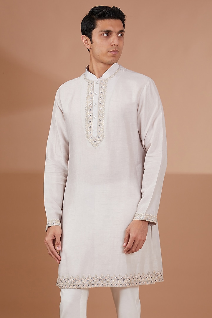Ivory Raw Silk Bundi Jacket Set by SBJ at Pernia's Pop Up Shop