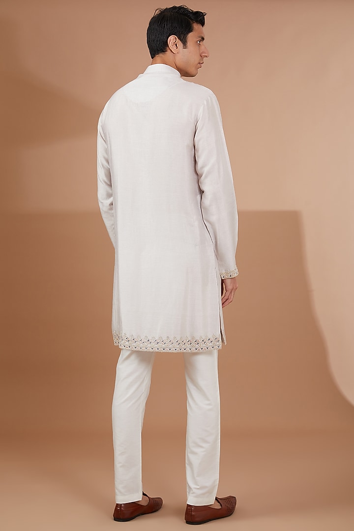Ivory Raw Silk Bundi Jacket Set by SBJ at Pernia's Pop Up Shop
