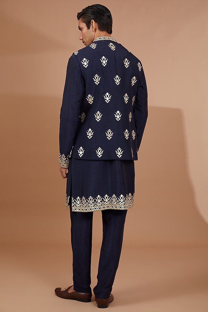 Blue Silk Wedding Indowestern Set by SBJ at Pernia's Pop Up Shop