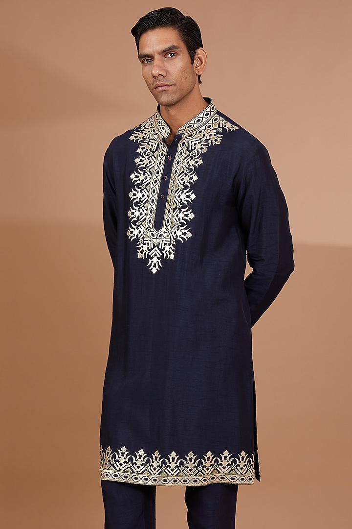 Blue Silk Wedding Indowestern Set by SBJ at Pernia's Pop Up Shop