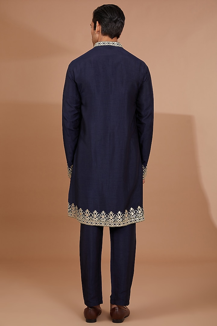 Blue Silk Wedding Indowestern Set by SBJ at Pernia's Pop Up Shop