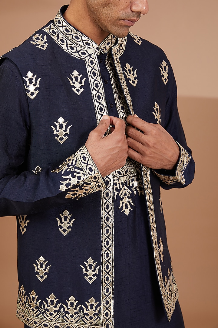Blue Silk Wedding Indowestern Set by SBJ at Pernia's Pop Up Shop