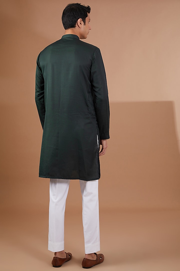 Green Silk Embroidered Bundi Jacket Set by SBJ at Pernia's Pop Up Shop