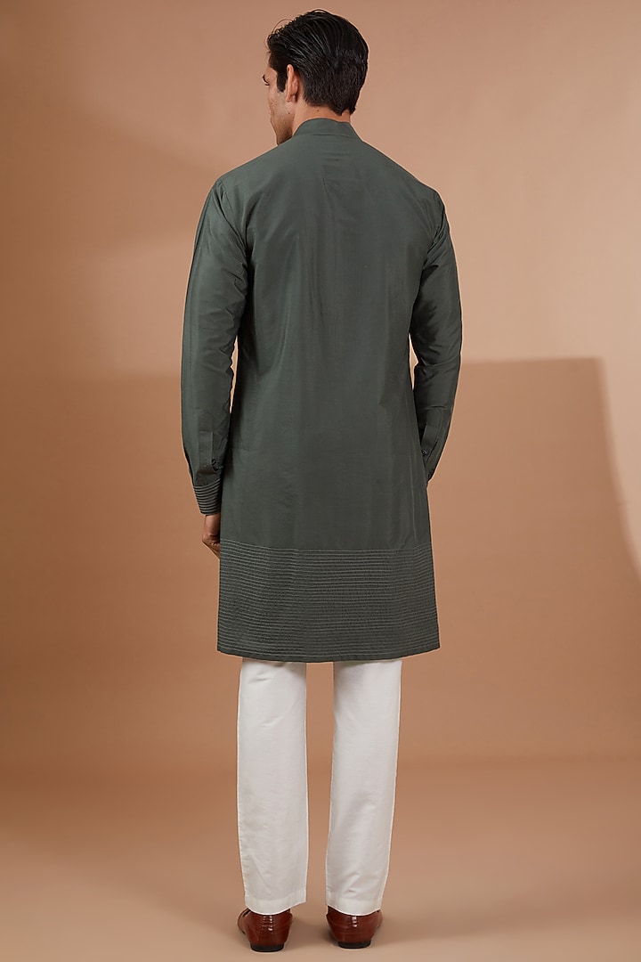 Olive Green Silk Embroidered Bundi Jacket Set by SBJ at Pernia's Pop Up Shop